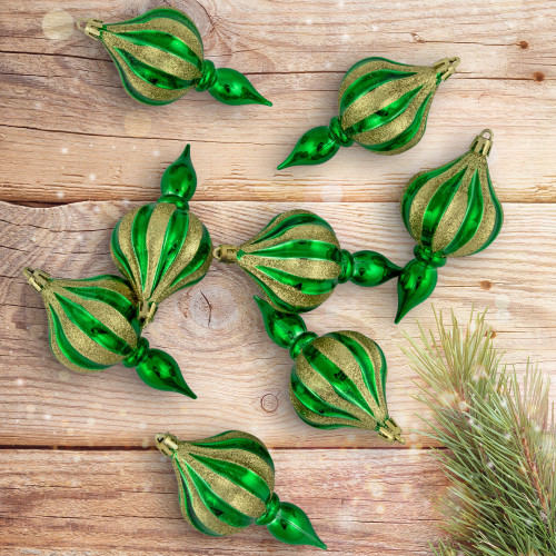 8ct Green Shatterproof Finial Christmas Ornaments, 4.75"