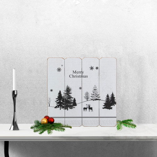 16�� White Merry Christmas Post Card Winter Scene Wooden Wall Sign