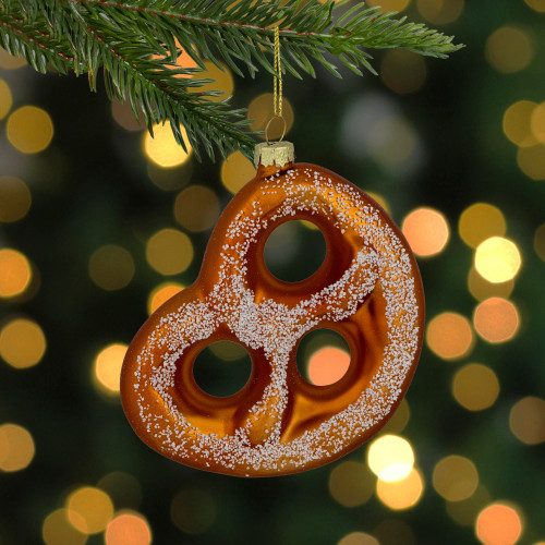 4.5" Salted Soft Pretzel Glass Christmas Ornament