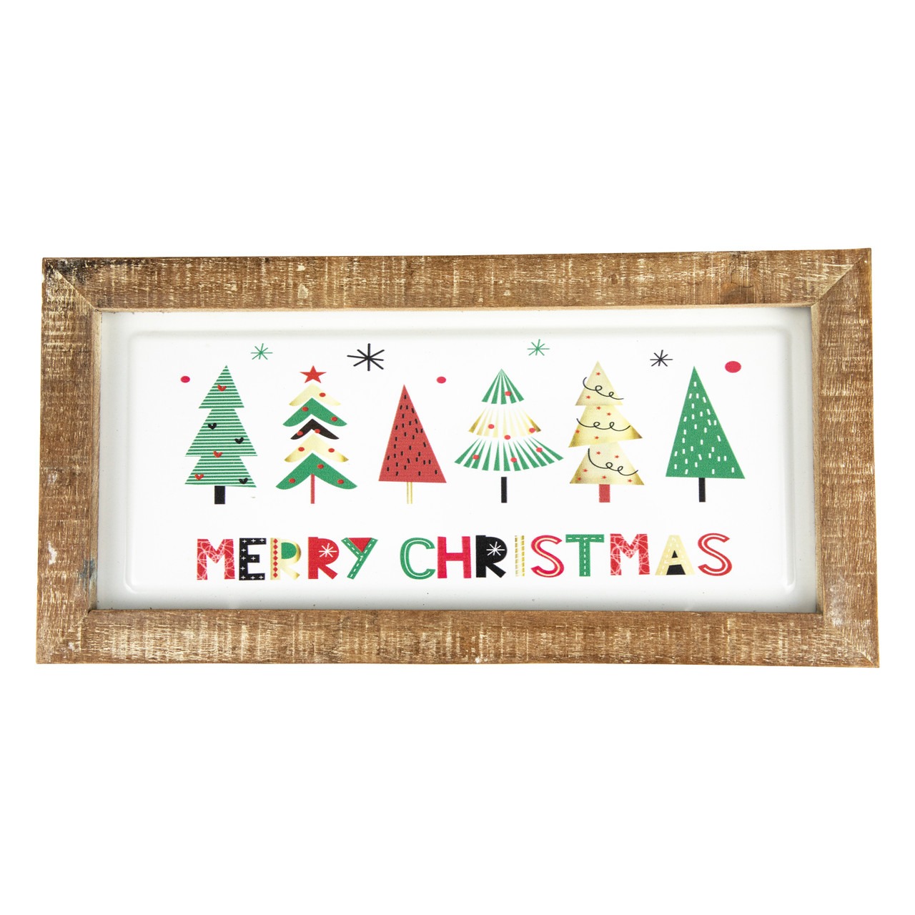 11.75" Framed Merry Christmas Trees Metal Wall Sign