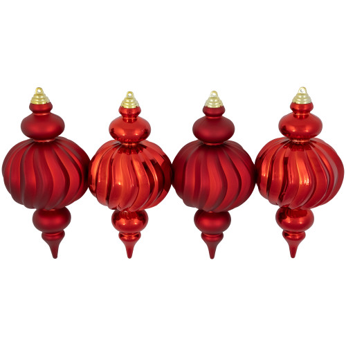 2-Finish Commercial Size Finial Shatterproof Christmas Ornaments - 10" - Red - Set of 4