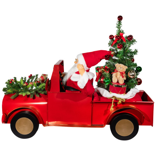 Animated and Musical Santa Driving Vintage Truck Christmas Decoration - 36.5"