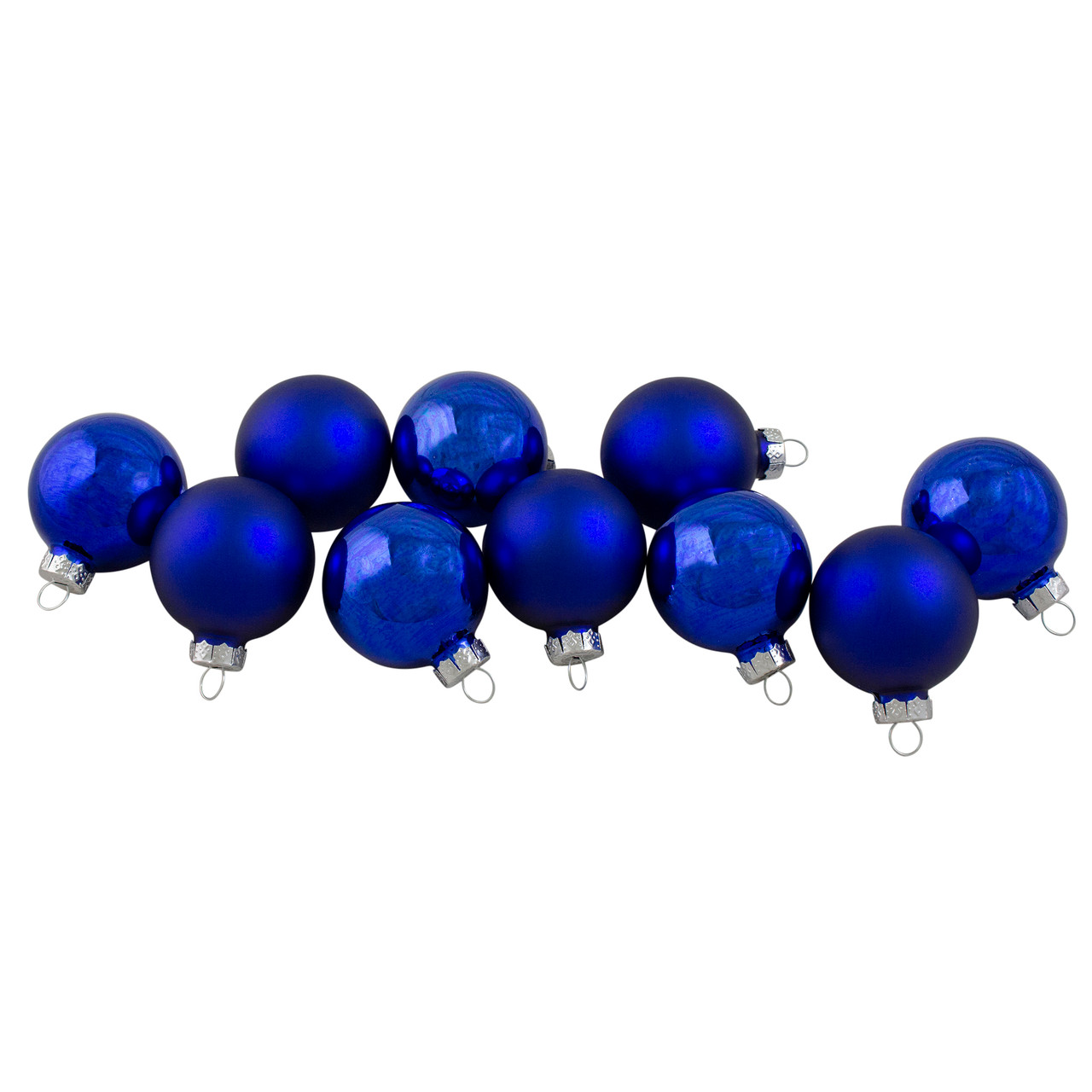 10ct Blue 2-Finish Glass Christmas Ball Ornaments 1.75" (40mm)