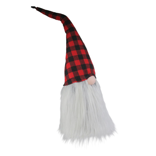 Buffalo Plaid Christmas Gnome Head Figure - 28" - Red and Black