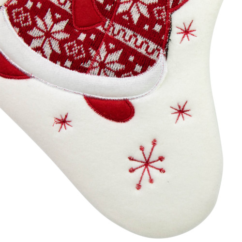 17" White and Red "Welcome" Snowman Embroidered Christmas Stocking