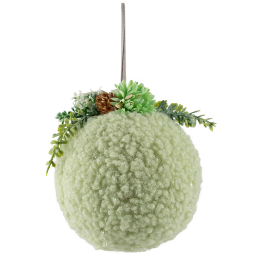 Plush Christmas Ball Ornament with Winter Foliage - 4" - Green