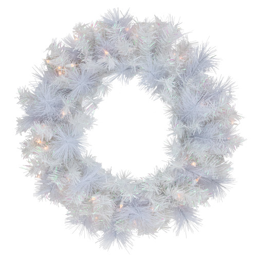 Pre-Lit Vermont White Pine Artificial Christmas Wreath, 24-Inch, Clear Lights