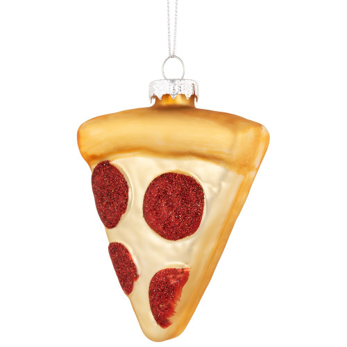 4.25" Cheese and Pepperoni Pizza Slice Glass Christmas Ornament