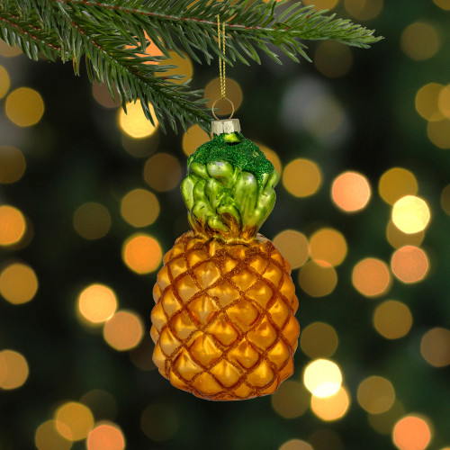 4.75" Glittered Pineapple Glass Christmas Hanging Ornament