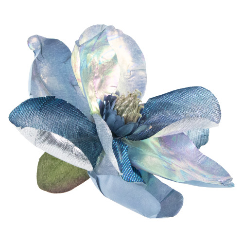 7" Iridescent Blue Artificial Magnolia Clip-On Christmas Ornament