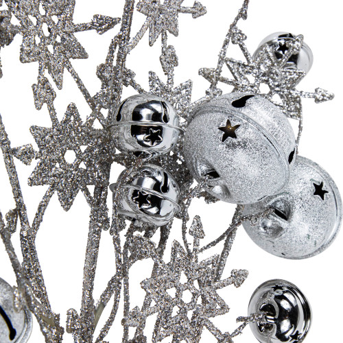 34" Silver Jingle Bells and Glitter Snowflakes Artificial Christmas Spray