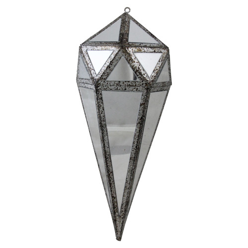 10.5" Silver and Clear Mirrored Geometric Framed Drop Christmas Ornament