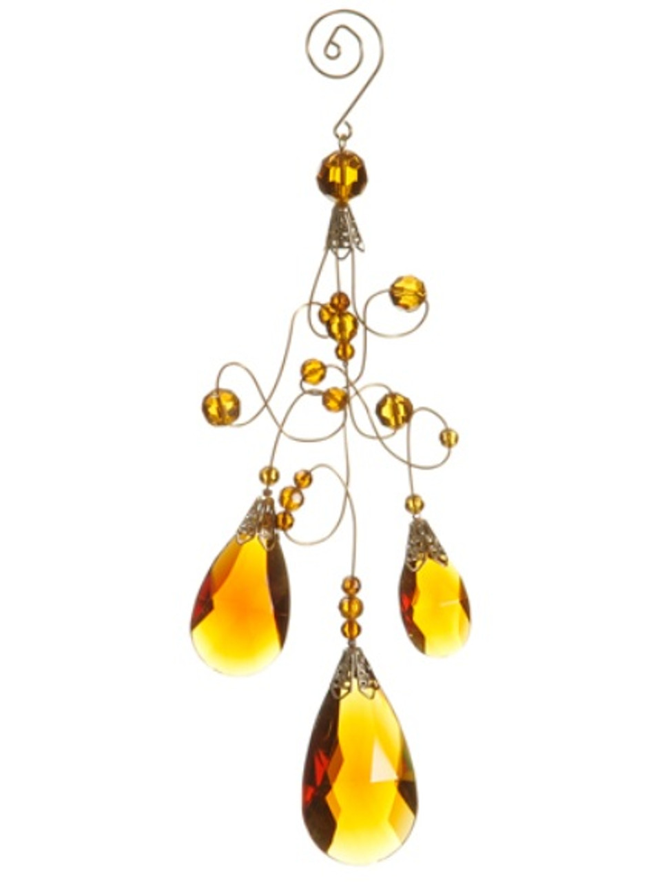 9.75" Amber and Gold Faceted Beads Christmas Teardrop Ornament