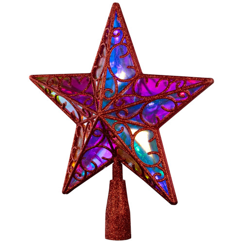 LED Lighted Star Glittered Christmas Tree Topper - 11" - Red - Multicolor Lights
