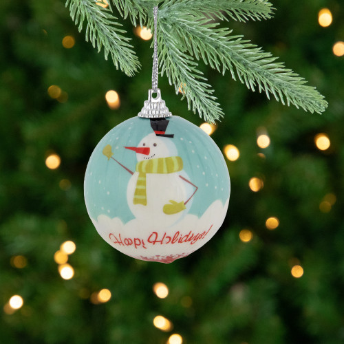 14-Piece Snowmen 'Happy Holidays' Decoupage Christmas Ball Ornament Set, 2.25"(60mm)