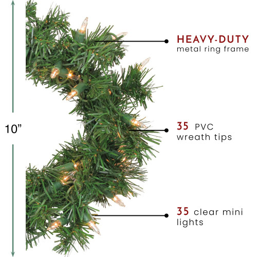 Pre-Lit Deluxe Windsor Pine Artificial Christmas Wreath - 10" - Clear Lights