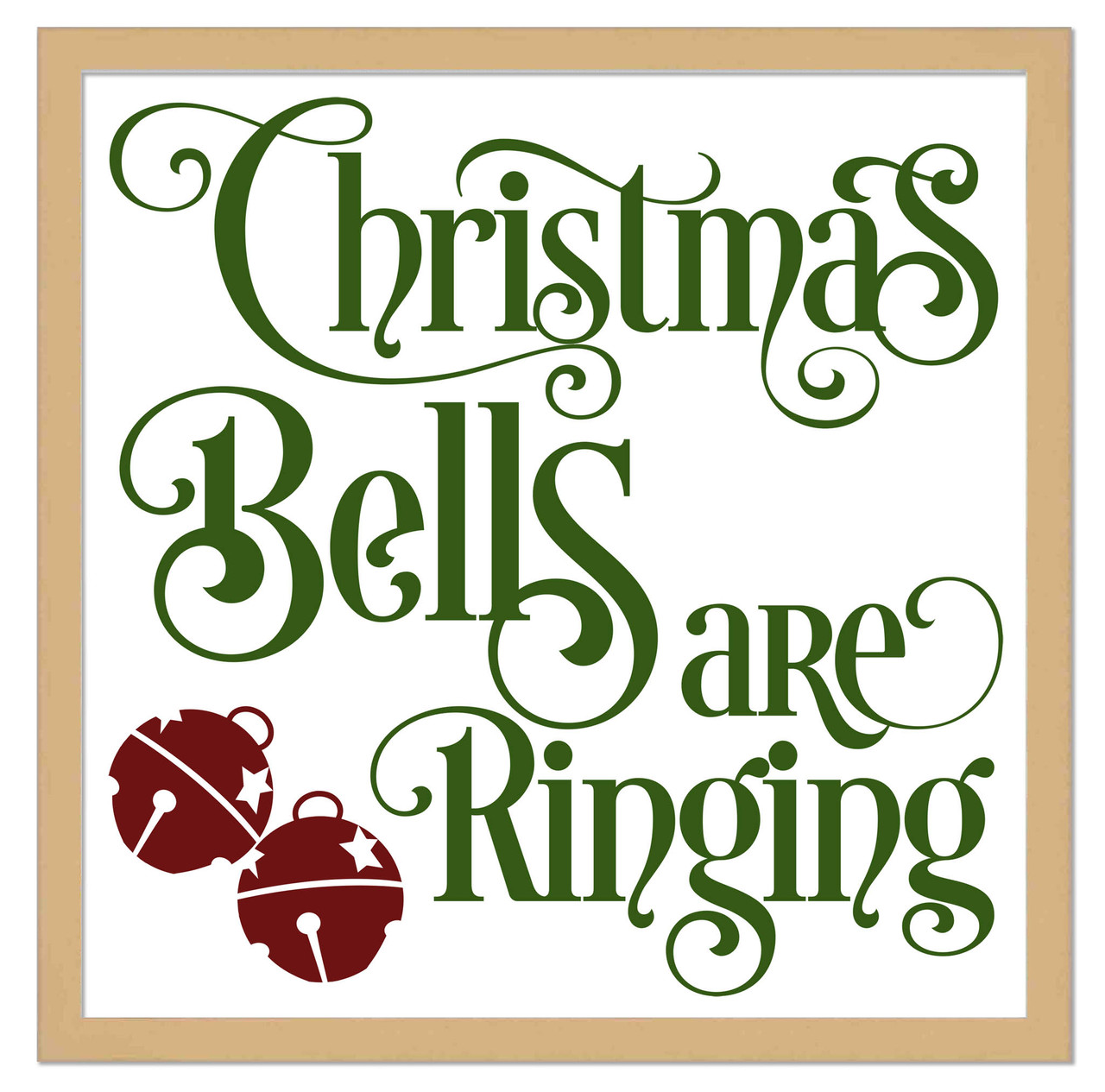 Christmas Bells are Ringing 9.5" x 9.5" Framed Christmas Wall Decor Art Print Sign Poster in a Natural Wooden Frame with UV Acrylic and Hangers