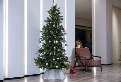 27" Shiny Silver Fabric Hexagonal Christmas Tree Collar