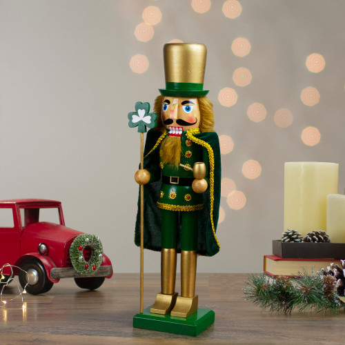 15" Green and Gold Luck of the Irish Christmas Nutcracker