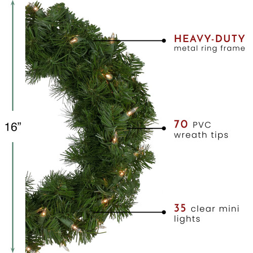 Deluxe Windsor Pine Artificial Christmas Wreath - 16" - Clear Lights