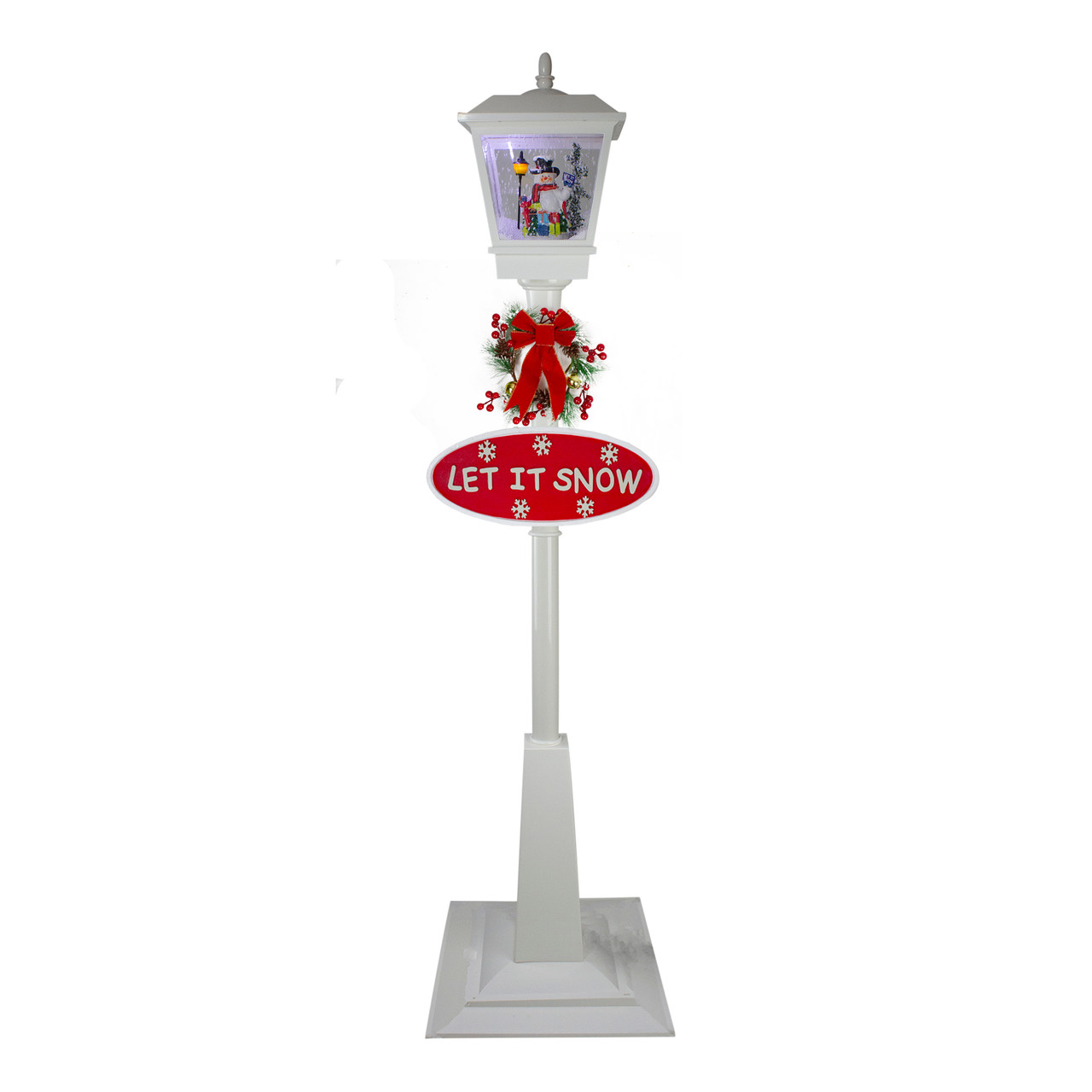 70.75" White Lighted Musical Snowman Christmas Street Lamp