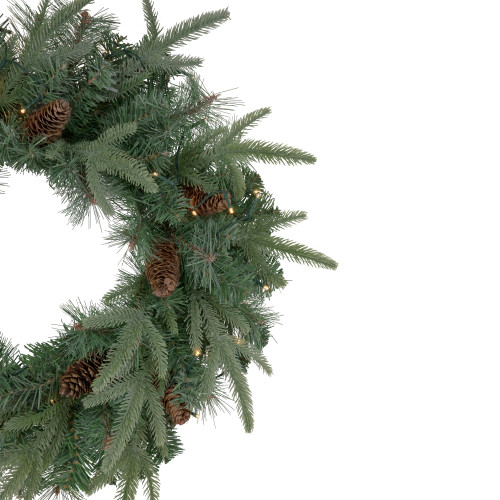 Pre-Lit Battery Operated Mixed Pine and Pine Cone Christmas Wreath - 24" - Warm White LED Lights