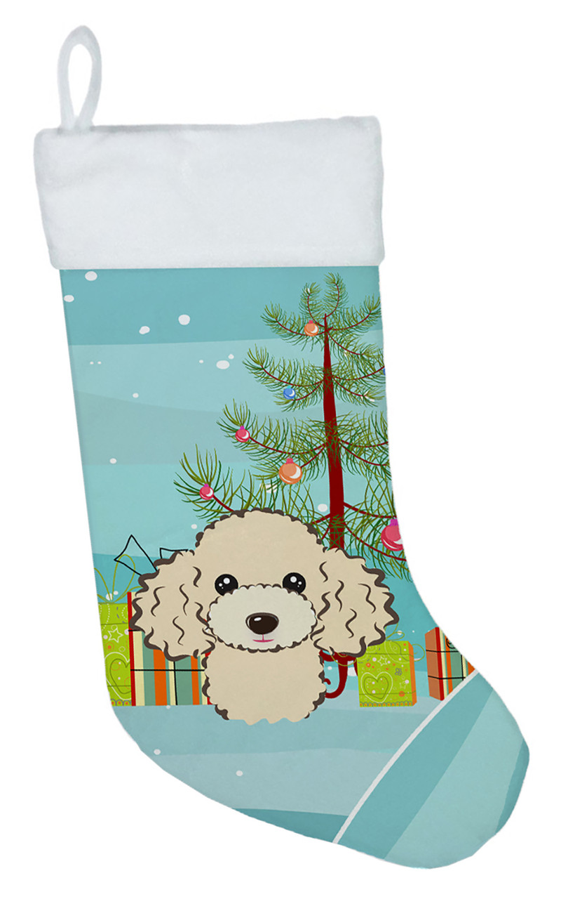 Christmas Tree and Buff Poodle Christmas Stocking BB1630CS