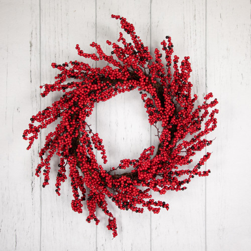 Red and Burgundy Berry Artificial Christmas Wreath, 22-Inch Unlit
