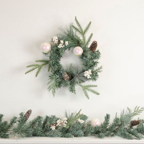 Pre-Lit LED Mixed Pine and Berries B/O Christmas Garland - 6' x 12" - Warm White Lights