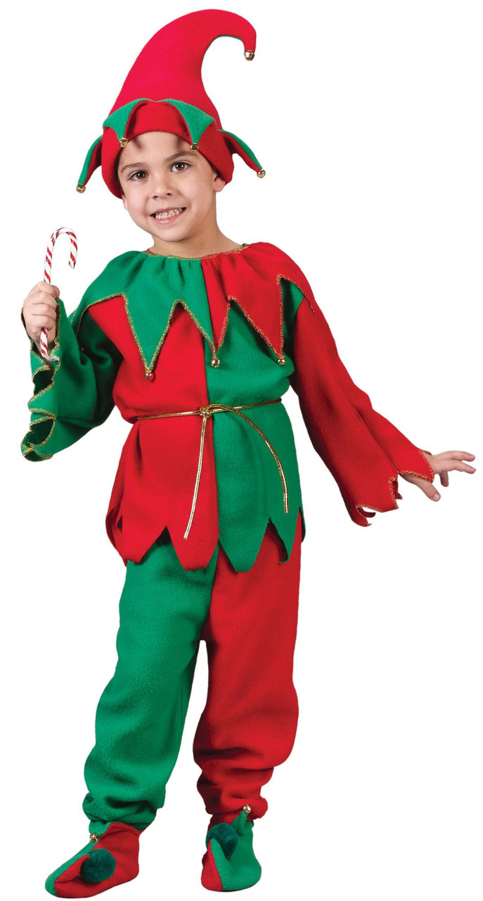Red and Green Elf Plush Unisex Child Christmas Costume - Large