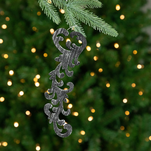 Set of 2 Black and Gray Scrollwork Christmas Ornaments 10.5"