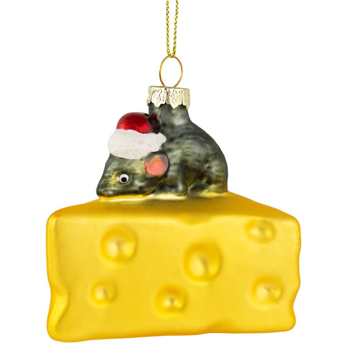 3.25" Mouse with Cheese Glass Christmas Ornament