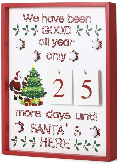 BRUBAKER Christmas Countdown Calendar - Wooden Board with Calendar Sheets - White with 6 LED Lights - 11 x 1.57 x 14 inches