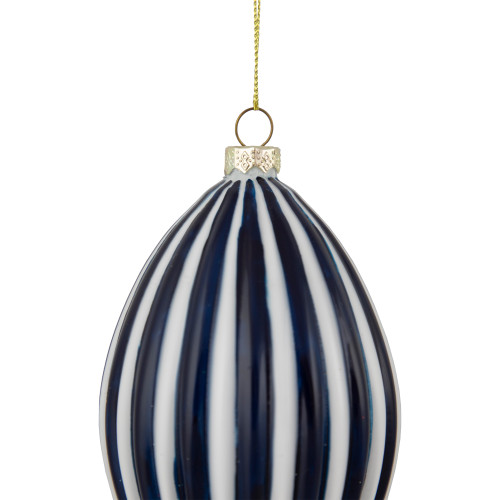 5.75" Blue and White Striped Finial Glass Christmas Ornament