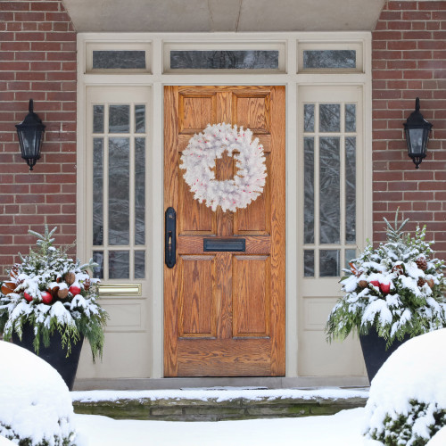 Pre-Lit Geneva White Spruce Artificial Christmas Wreath, 24-Inch, Pink Lights