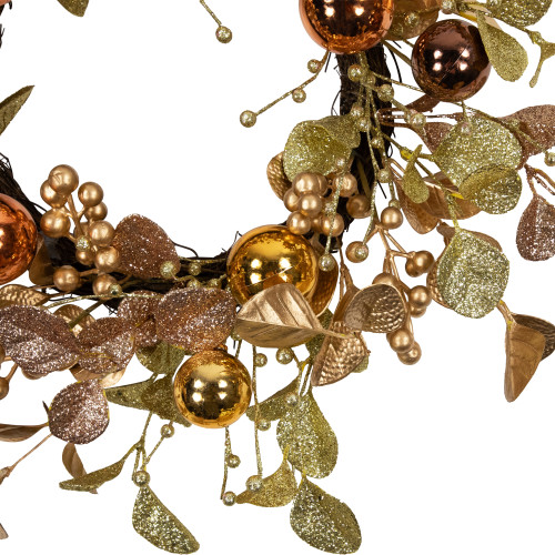 Ball Ornament Glittered Artificial Christmas Wreath - 24" - Gold and Copper Tone