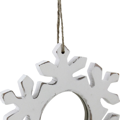 7.25" Rustic White Embossed Snowflake with Mirror Medallion Christmas Ornament