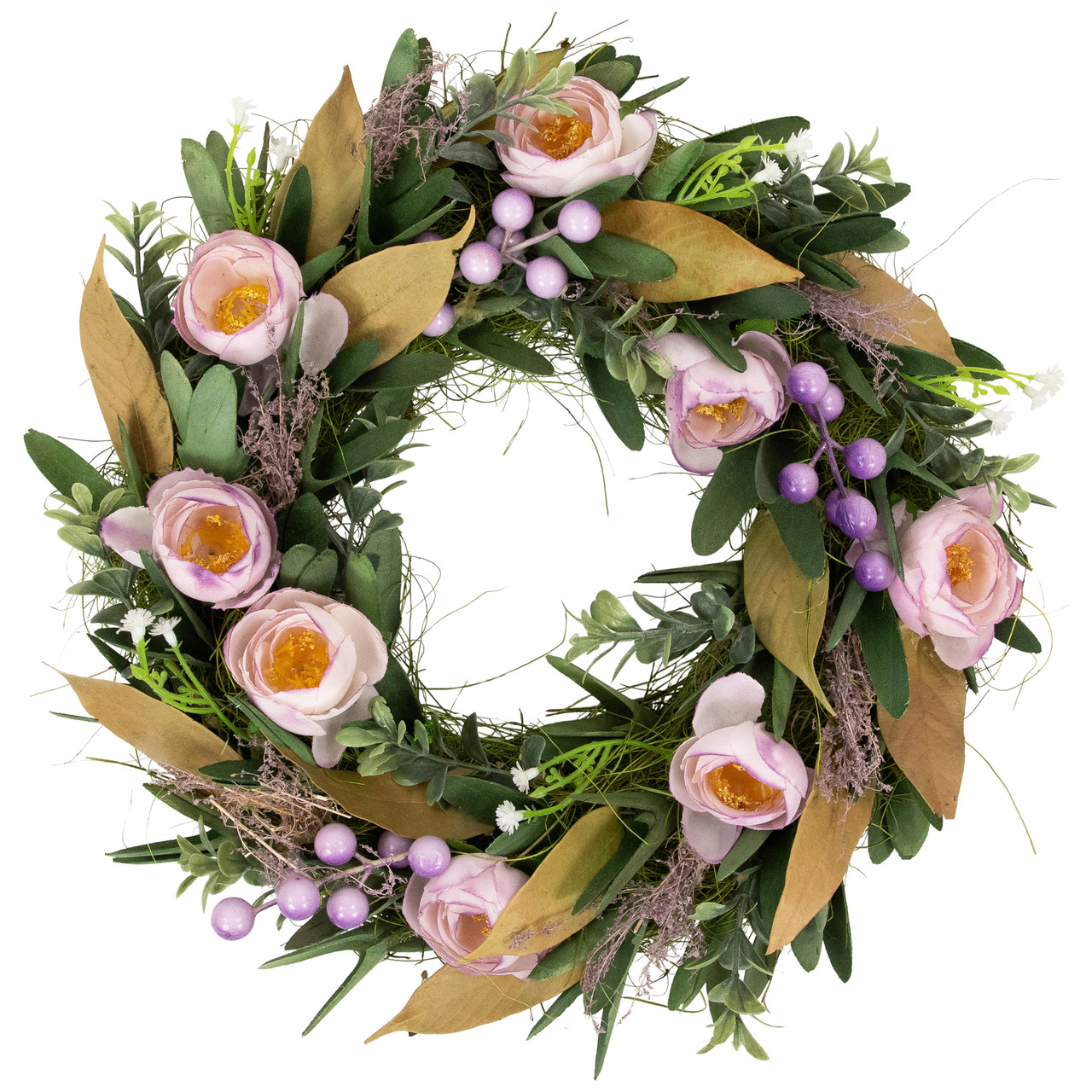 Artificial Mixed Floral and Greenery Spring Wreath - 13" - Purple