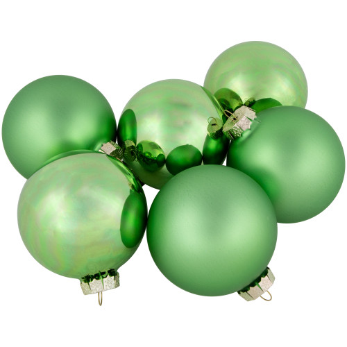 6ct Shiny and Matte Green Glass Ball Christmas Ornaments 3.25" (82mm)