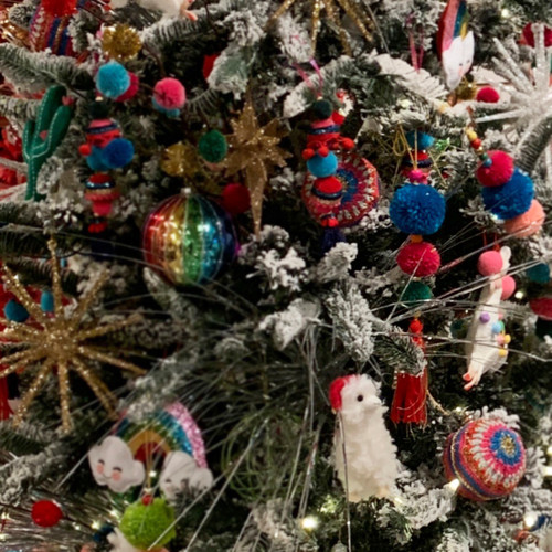 10.25" Sky Blue and Pink Pom-pom Hanging Christmas Ornament