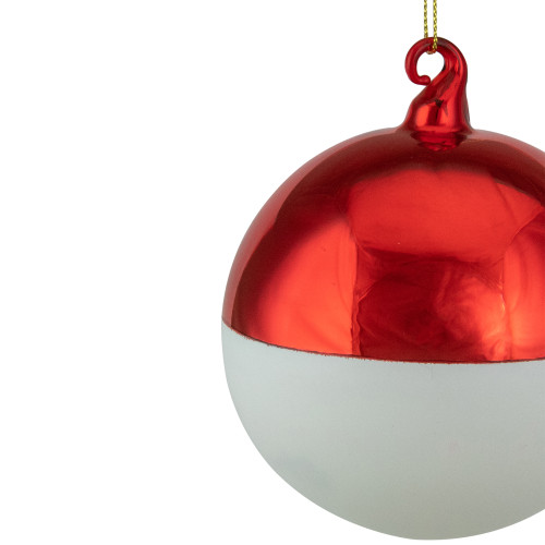 3.5" Shiny Red and Matte White Glass Christmas Ball Ornament