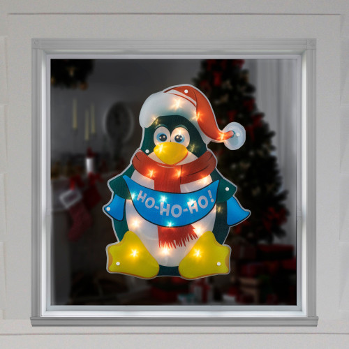 17.5" Lighted Penguin Christmas Window Silhouette