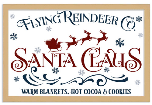 Flying Reindeer Company 12.5" x 17.5" Framed Christmas Wall Decor Art Print Sign Poster in a Natural Wooden Frame with UV Acrylic and Hangers