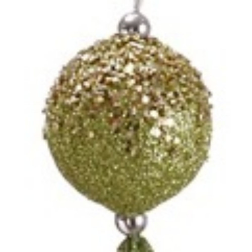 Lime Green Glitter Drenched Christmas Ball Ornament with Tassels 12" (300mm)