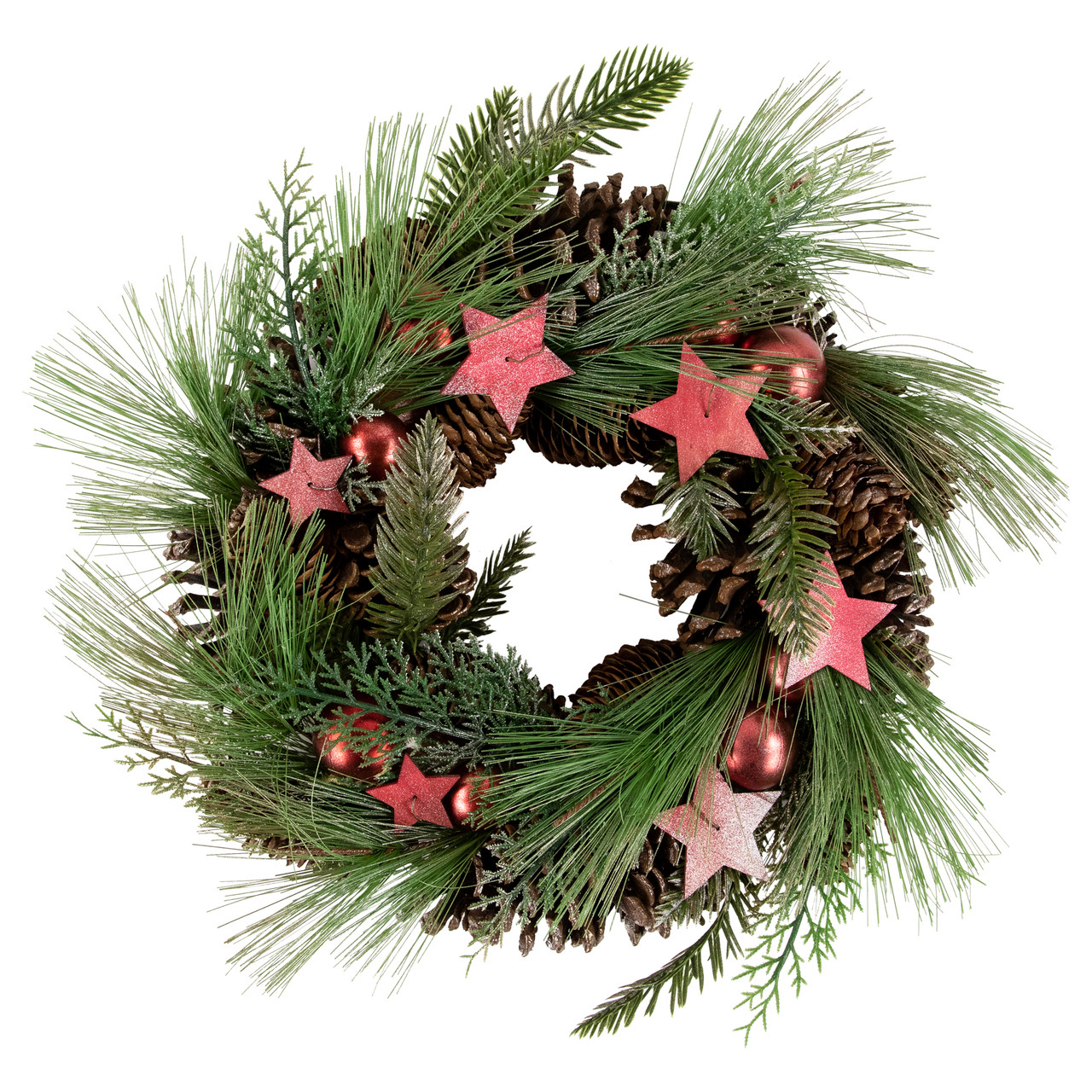 Real Touch?? Pine and Pinecone Artificial Christmas Wreath with Stars  - 13.5" - Unlit