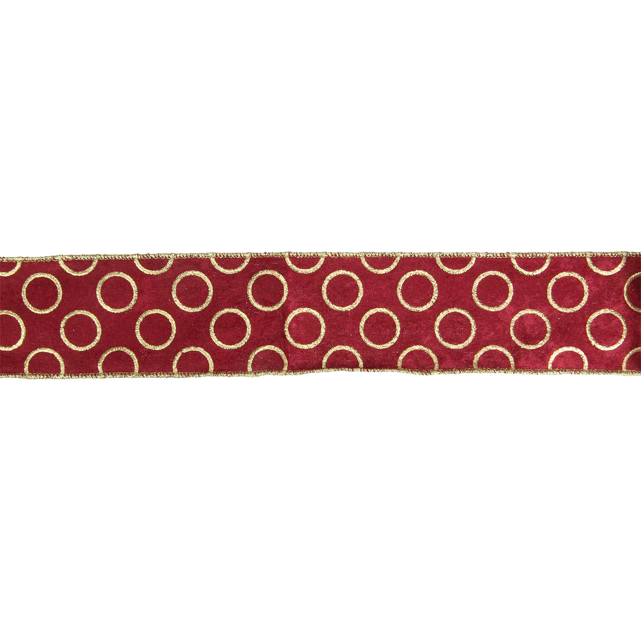 Red and Gold Circle Wired Christmas Craft Ribbon 2.5" x 16 Yards