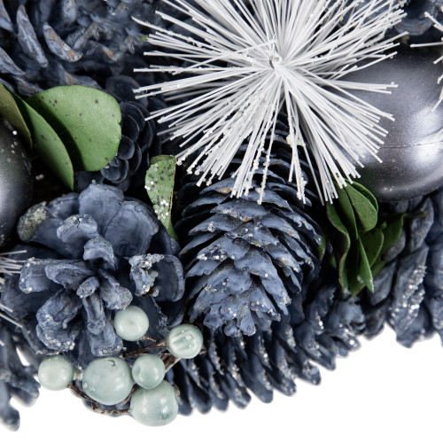 Pinecones, Ornaments and Pine Needles Christmas Wreath - 10" - Unlit - Blue