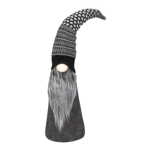 LED Lighted Cone Gnome with Knitted Hat Christmas Figure - 20" - Black and White
