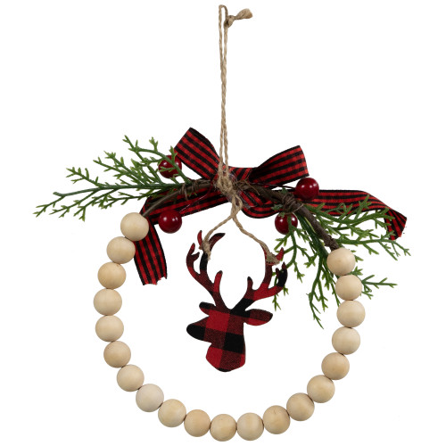 Plaid Reindeer with Pine and Berries Christmas Wreath Ornament - 7.5"