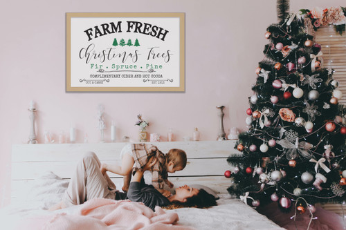 Christmas Tree Farm Fresh 28.5" x 41.5" Framed Christmas Wall Decor Art Print Sign Poster in a Natural Wooden Frame with UV Acrylic and Hangers